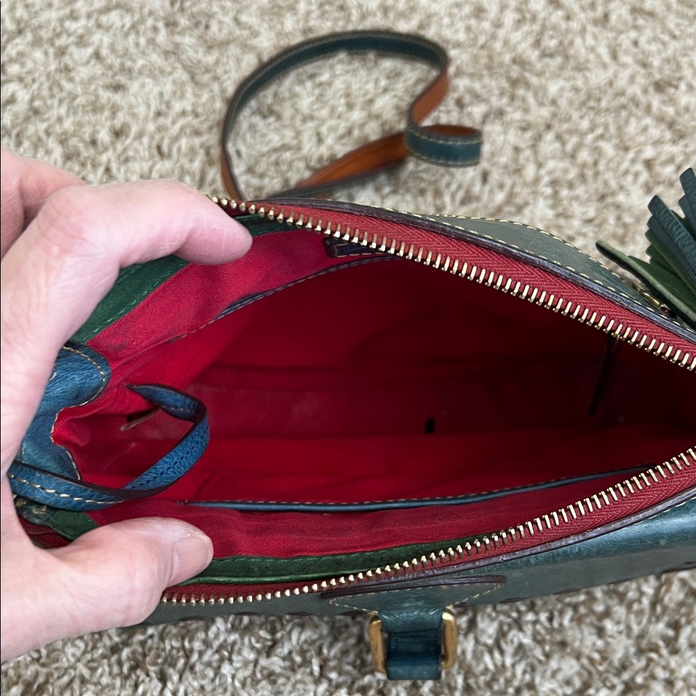 Dooney and Bourke Florentine Leather Crossbody Bag in Teal with Contrast Strap - Picture 6 of 12